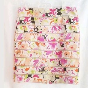 Women Ann Taylor White Pink Green Mesh Stripe Lined Floral Pattern Skirt Size 6P